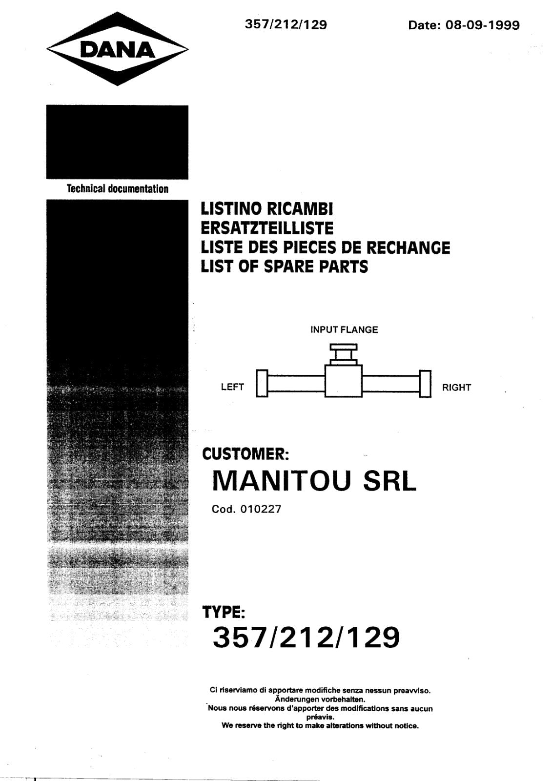 Dana Spicer 357/212/129 Steering Axle with Drop Box Parts Catalog for Manitou MRT 14.32 Telehandler – cover