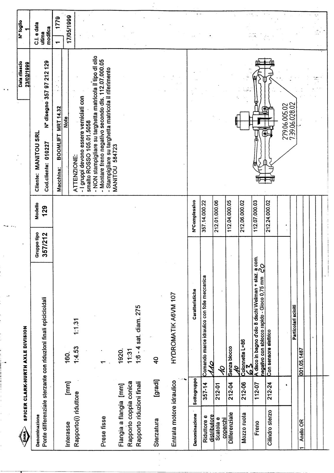 Dana Spicer 357/212/129 Steering Axle with Drop Box Parts Catalog for Manitou MRT 14.32 Telehandler – sample page 1