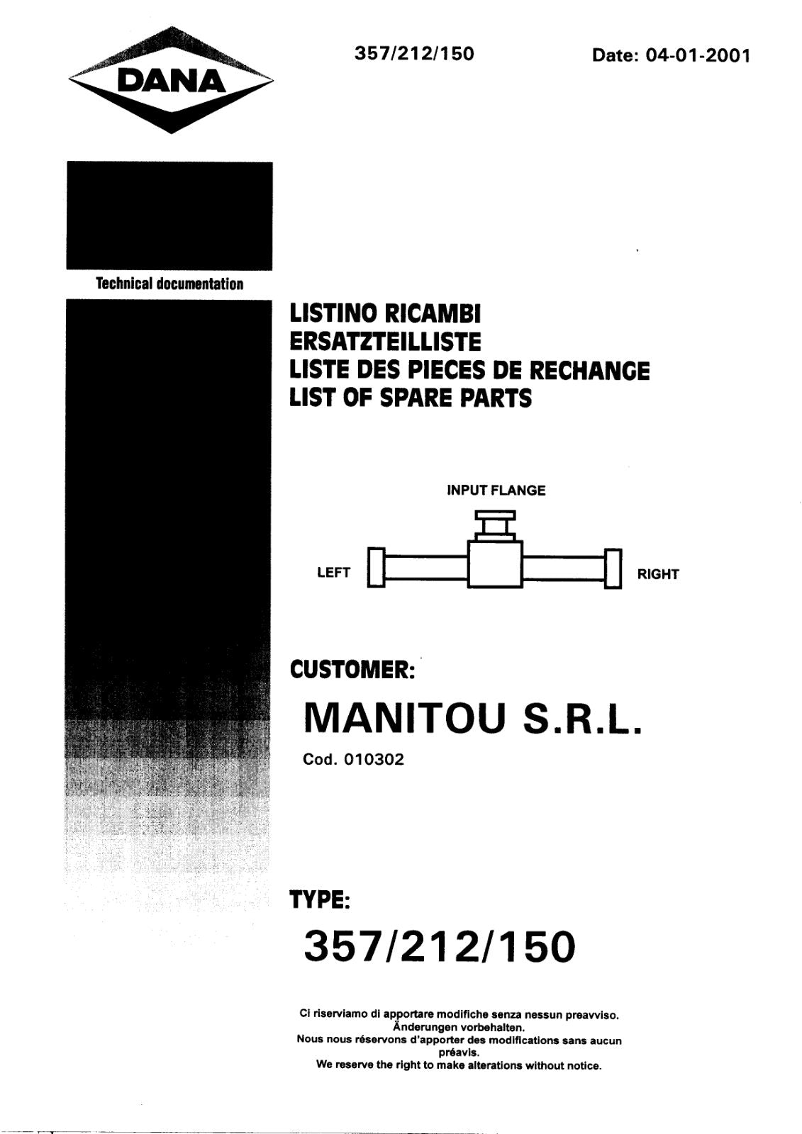 Dana Spicer 357/212/150 Steering Axle with Drop Box Parts Catalog for Manitou MRT18.50-21.45 Telehandler – cover