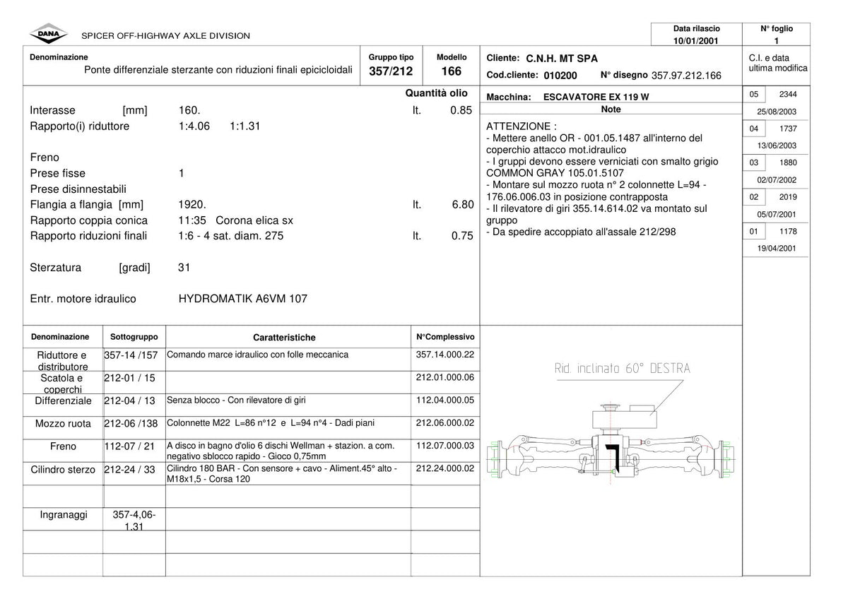 Dana Spicer 357/212/166 Steering Axle with Drop Box Parts Catalog for CNH EX 119 W Wheeled Excavator – sample page 1