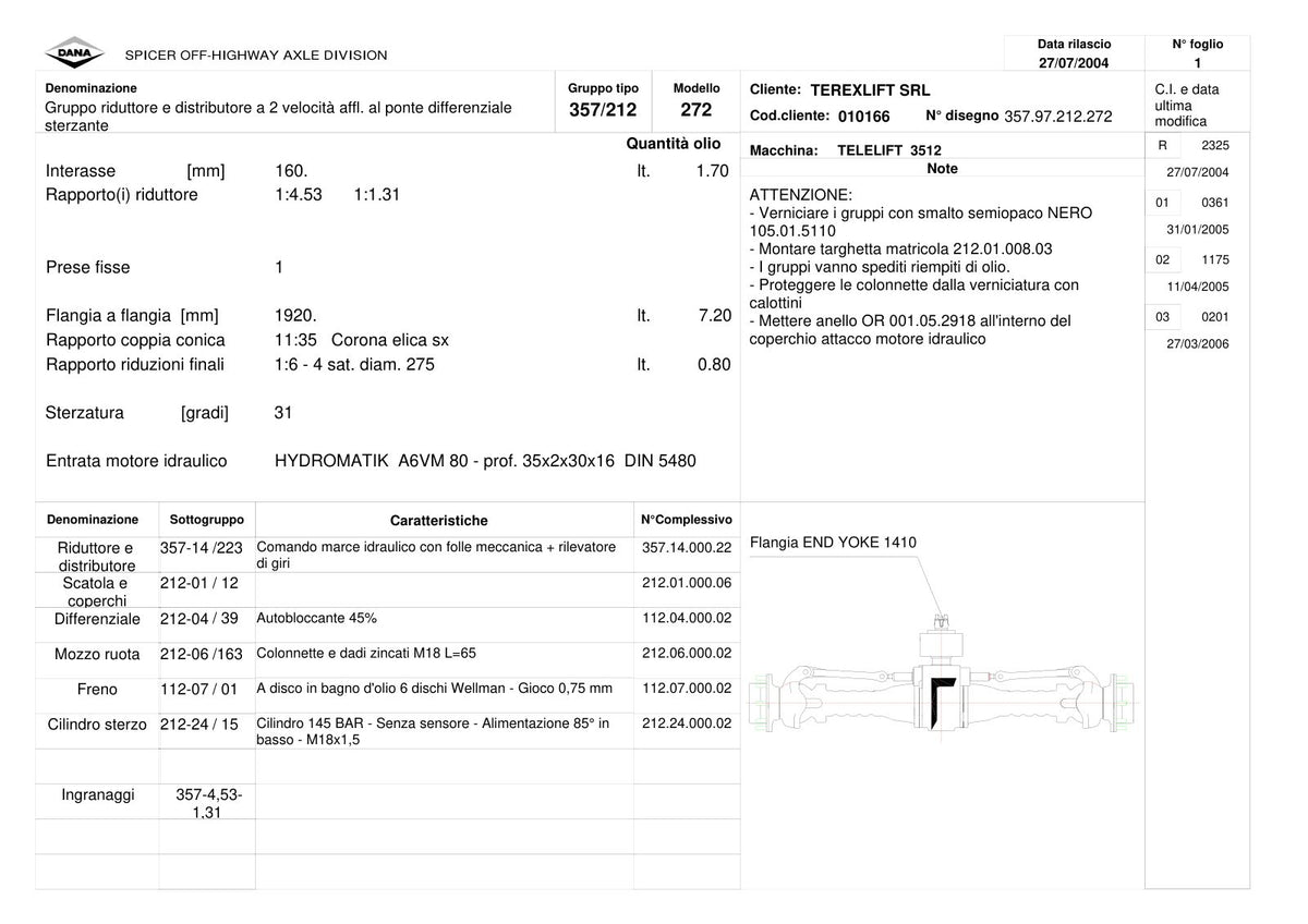 Dana Spicer 357/212/272 Steering Axle with Drop Box Parts Catalog for Terex 3512 Telehandler – sample page 1