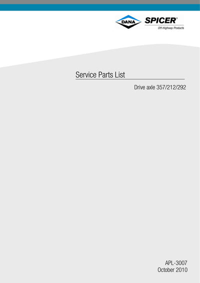 Dana Spicer 357/212/292 Steering Axle with Drop Box Parts Catalog for Manitou MRT 21.50 Telehandler (Manitou 725283) – cover