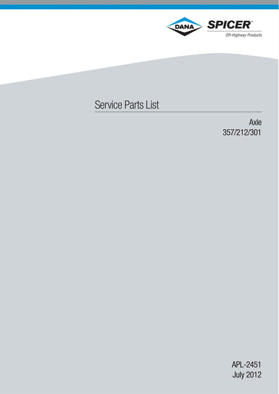 Dana Spicer 357/212/301 Steering Axle with Drop Box Parts Catalog for Manitou MRT 1542 Telehandler – cover