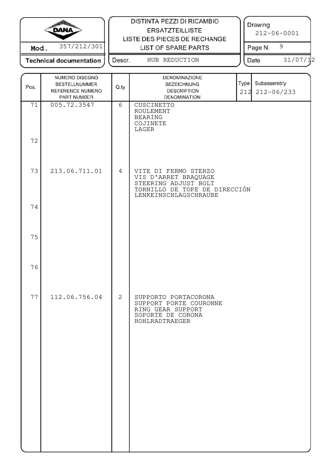 Dana Spicer 357/212/301 Steering Axle with Drop Box Parts Catalog for Manitou MRT 1542 Telehandler – sample page 2