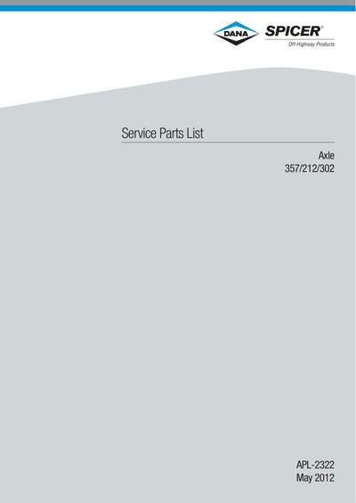 Dana Spicer 357/212/302 Steering Axle with Drop Box Parts Catalog for Manitou MRT 1850 - 2150 Telehandler – cover