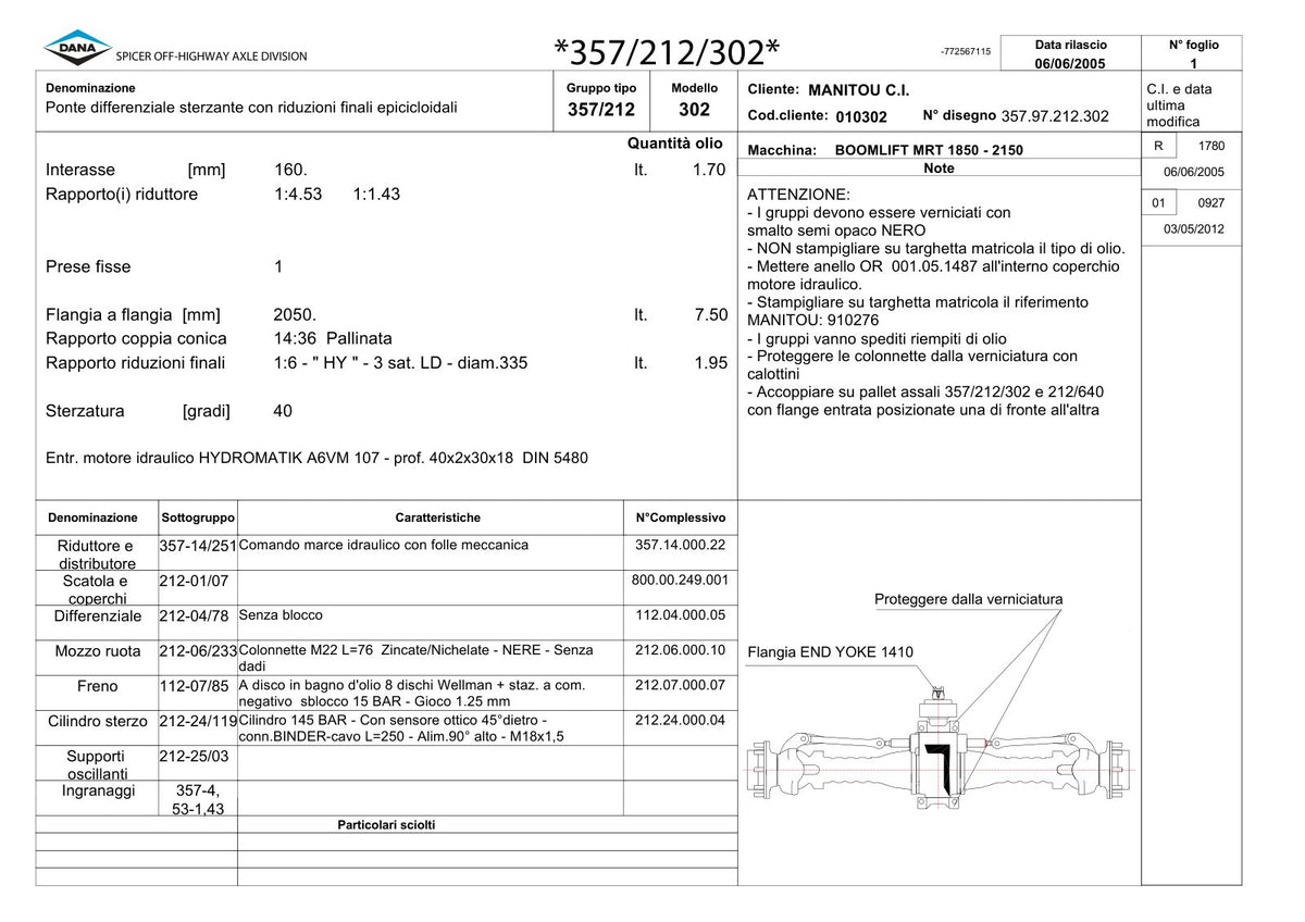 Dana Spicer 357/212/302 Steering Axle with Drop Box Parts Catalog for Manitou MRT 1850 - 2150 Telehandler – sample page 1