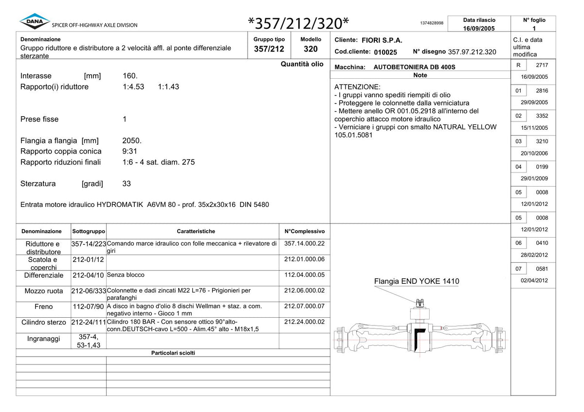 Dana Spicer 357/212/320 Steering Axle with Drop Box Parts Catalog for Fiori DB 400S Concrete Mixer – sample page 1