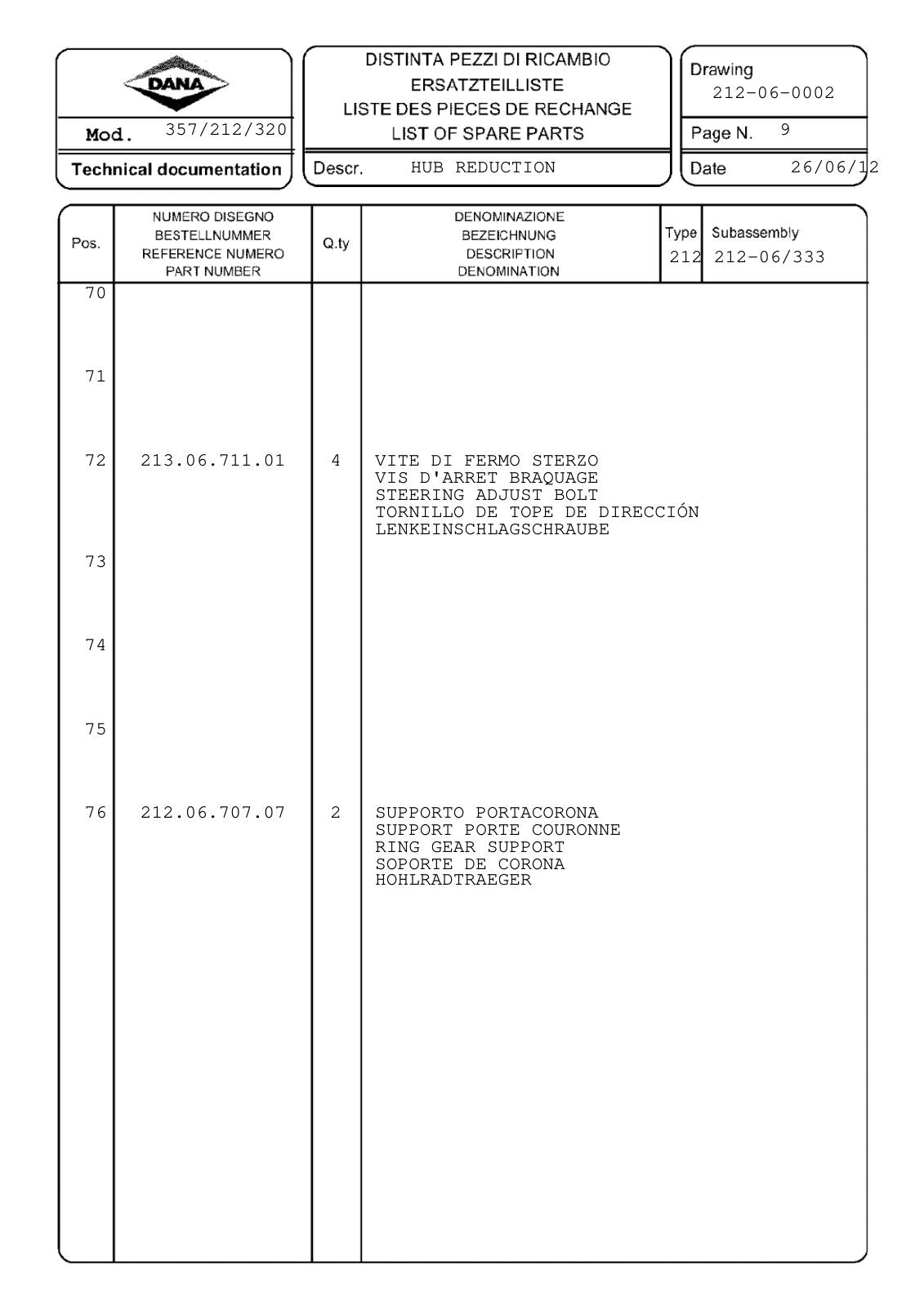 Dana Spicer 357/212/320 Steering Axle with Drop Box Parts Catalog for Fiori DB 400S Concrete Mixer – sample page 2