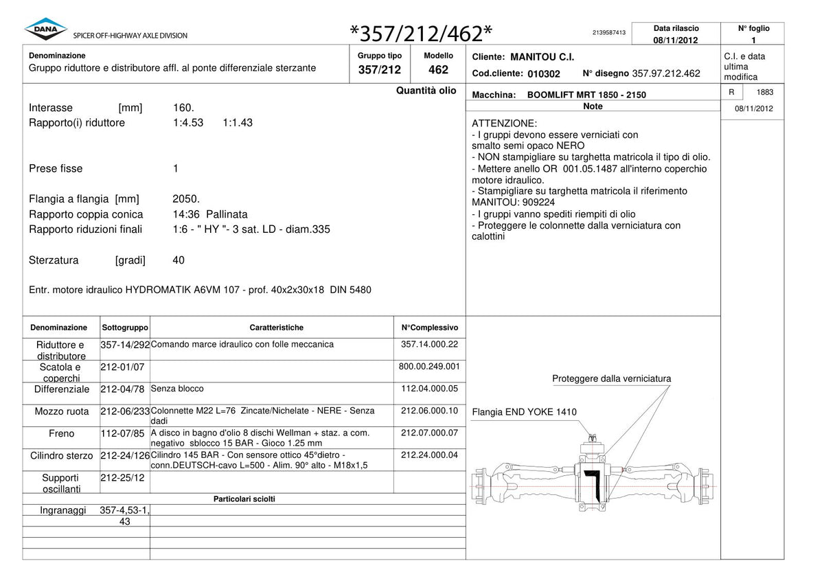 Dana Spicer 357/212/462 Steering Axle with Drop Box Parts Catalog for Manitou MRT 1850 - 2150 Telehandler – sample page 1