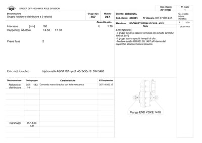 Dana Spicer 357/247 Drop Box Parts Catalog for Dieci DEDALUS 3018 - 4521 Telehandler – sample page 1