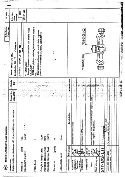Dana Spicer 357/279/086 Steering Axle with Drop Box Parts Catalog for Manitou 730 -727 Telehandler – sample page 1