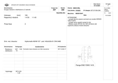 Dana Spicer 357/290 Drop Box Parts Catalog for Dieci D647 Concrete Mixer – sample page 1