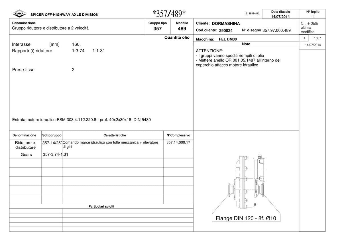Dana Spicer 357/489 Drop Box Parts Catalog for Dormash DM30 Wheel Loader – sample page 1