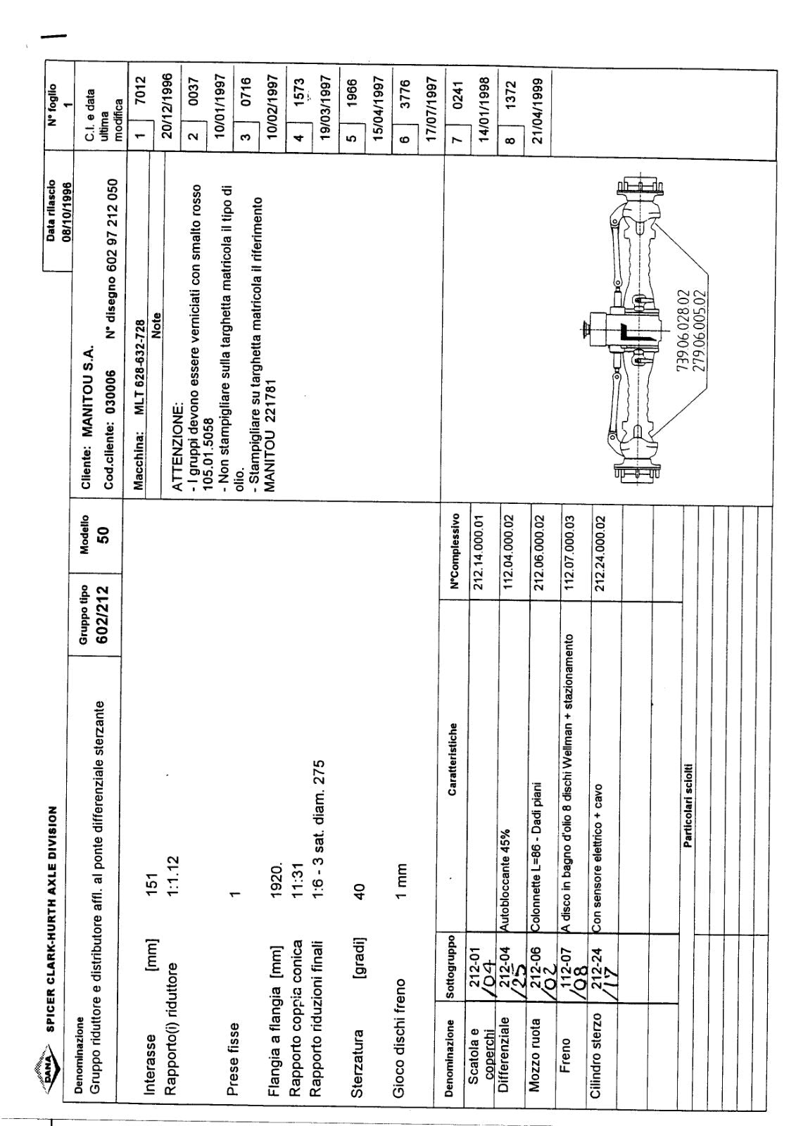 Dana Spicer 602/212/050 Steering Axle with Drop Box Parts Catalog for Manitou – sample page 1