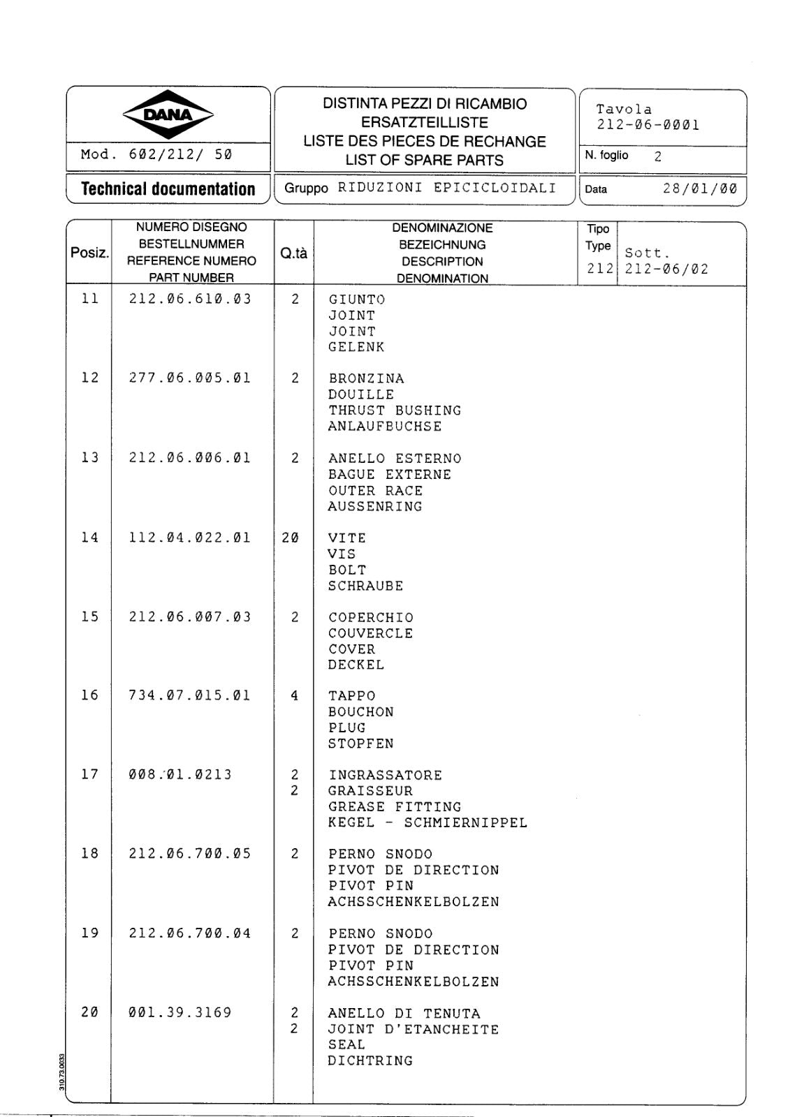 Dana Spicer 602/212/050 Steering Axle with Drop Box Parts Catalog for Manitou – sample page 2