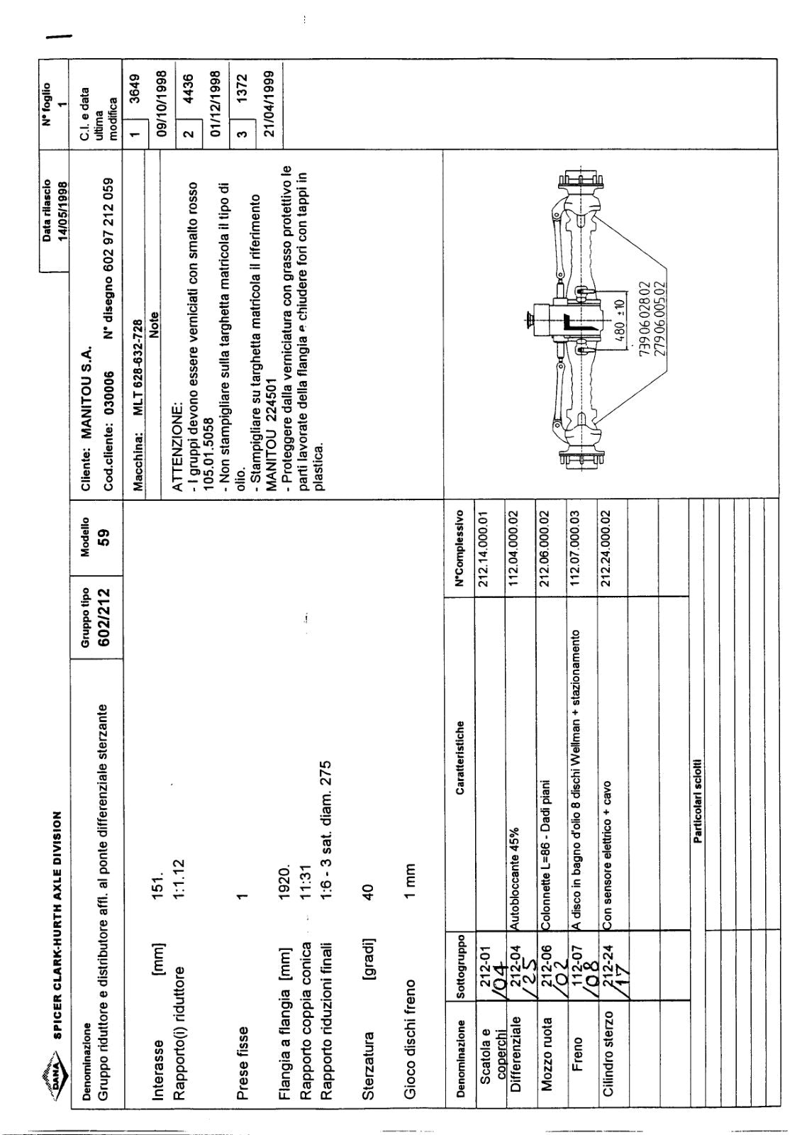 Dana Spicer 602/212/059 Steering Axle with Drop Box Parts Catalog for Manitou – sample page 1
