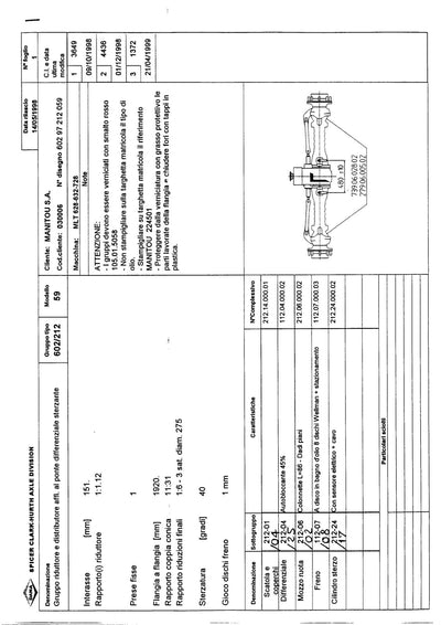 Dana Spicer 602/212/059 Steering Axle with Drop Box Parts Catalog for Manitou – sample page 1