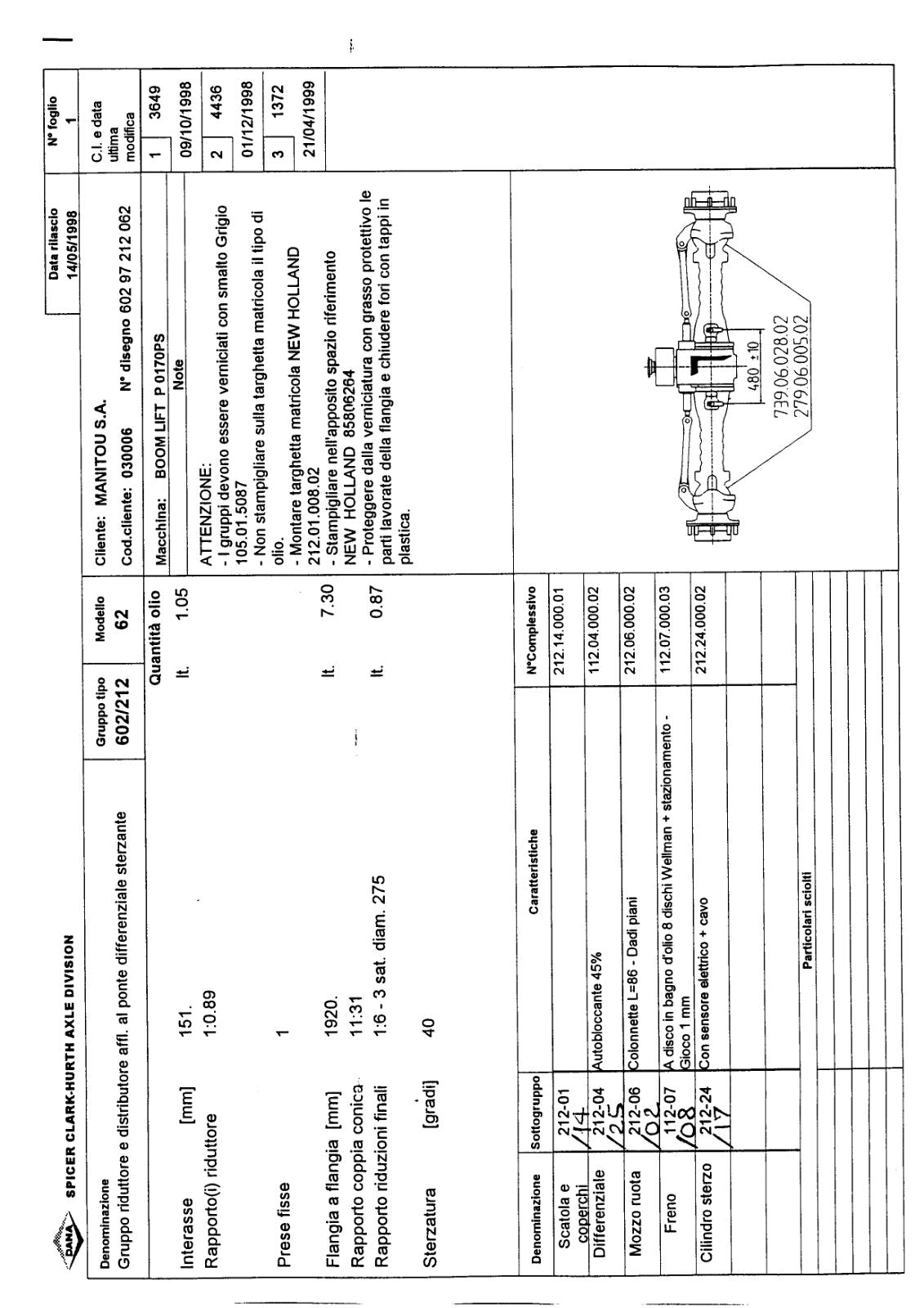 Dana Spicer 602/212/062 Steering Axle with Drop Box Parts Catalog for Manitou P 0170PS Telehandler – sample page 1