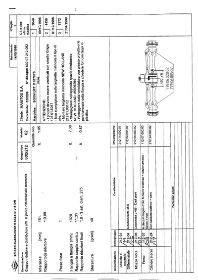 Dana Spicer 602/212/062 Steering Axle with Drop Box Parts Catalog for Manitou P 0170PS Telehandler – sample page 1