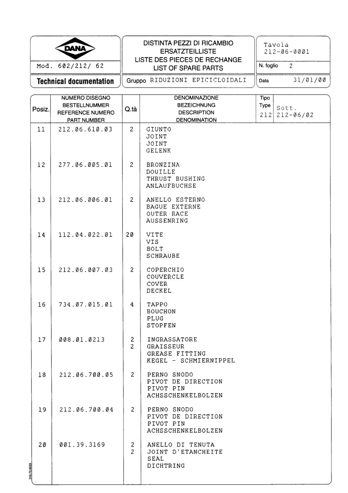 Dana Spicer 602/212/062 Steering Axle with Drop Box Parts Catalog for Manitou P 0170PS Telehandler – sample page 2
