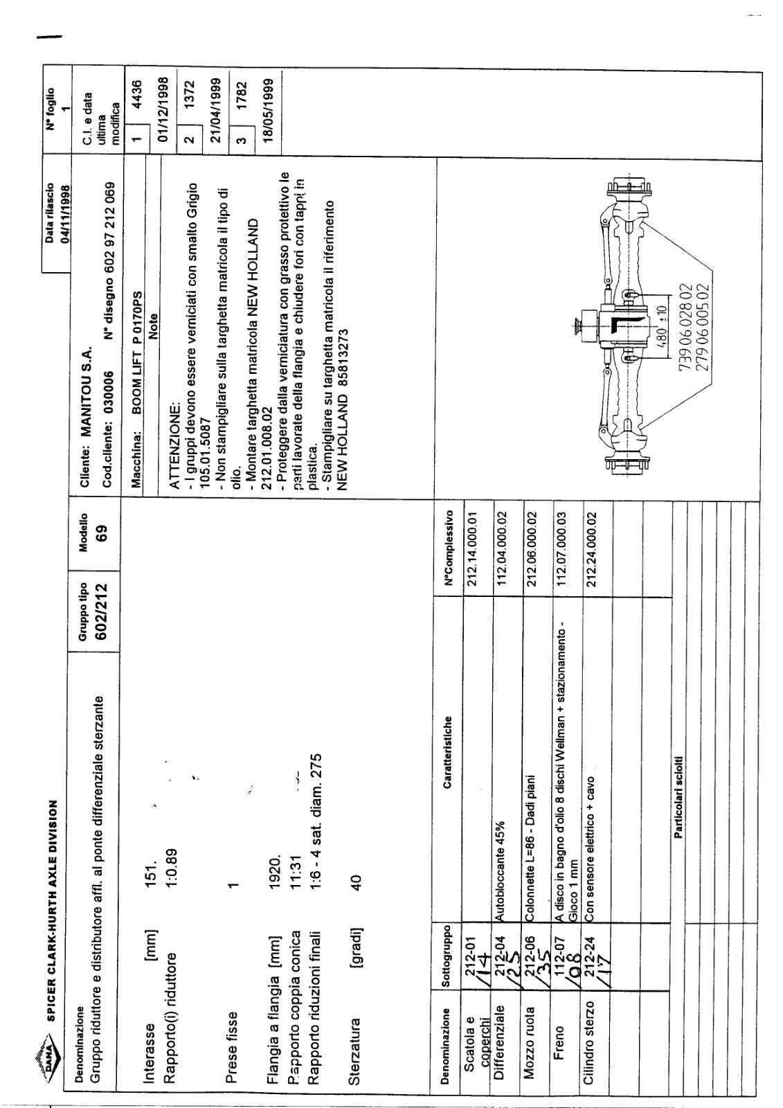 Dana Spicer 602/212/069 Steering Axle with Drop Box Parts Catalog for Manitou P 0170PS Telehandler – sample page 1