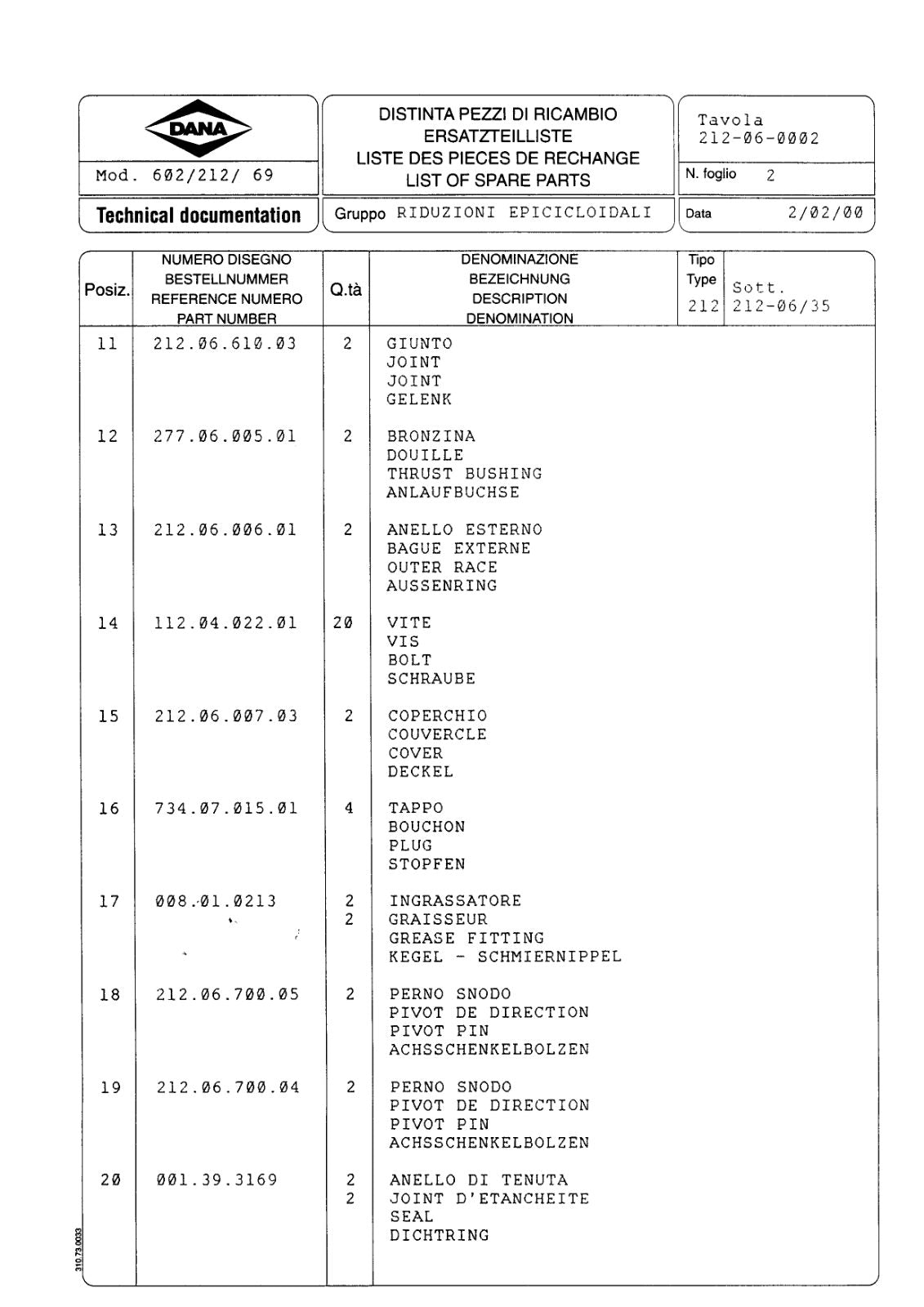 Dana Spicer 602/212/069 Steering Axle with Drop Box Parts Catalog for Manitou P 0170PS Telehandler – sample page 2