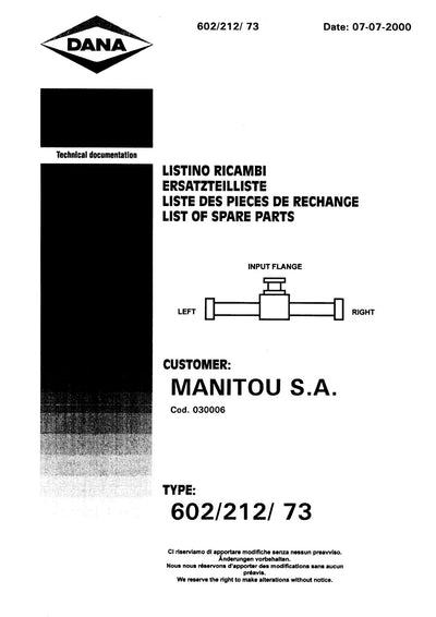 Dana Spicer 602/212/073 Steering Axle with Drop Box Parts Catalog for Manitou MLT 524-527 Telehandler (Manitou 40015) – cover