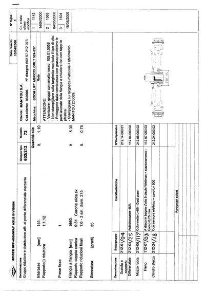 Dana Spicer 602/212/073 Steering Axle with Drop Box Parts Catalog for Manitou MLT 524-527 Telehandler (Manitou 40015) – sample page 1