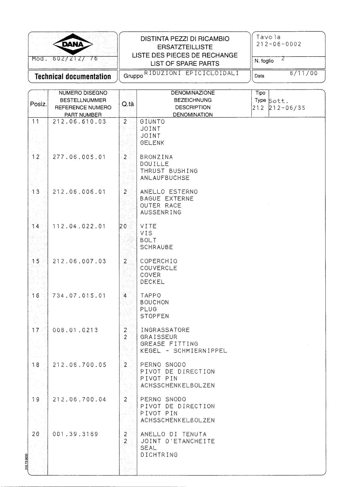 Dana Spicer 602/212/076 Steering Axle with Drop Box Parts Catalog for Manitou P 0170 Telehandler – sample page 2