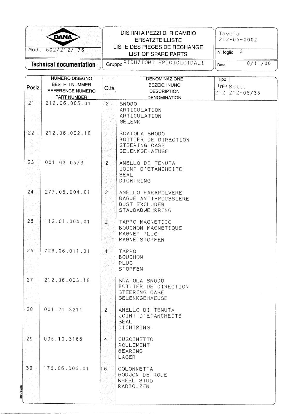 Dana Spicer 602/212/076 Steering Axle with Drop Box Parts Catalog for Manitou P 0170 Telehandler – sample page 3