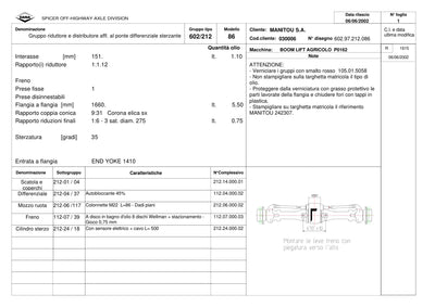 Dana Spicer 602/212/086 Steering Axle with Drop Box Parts Catalog for Manitou P0162 Telehandler (Manitou 242307) – sample page 1
