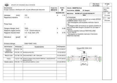 Dana Spicer 602/212/089 Steering Axle with Drop Box Parts Catalog for Manitou 410/425/430/640 PT Telehandler (Manitou EX27302) – sample page 1