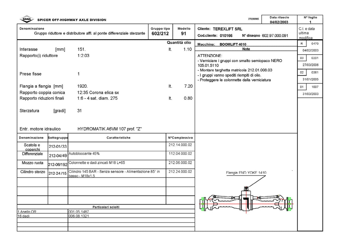 Dana Spicer 602/212/091 Steering Axle with Drop Box Parts Catalog for Terex 4010 Telehandler – sample page 1