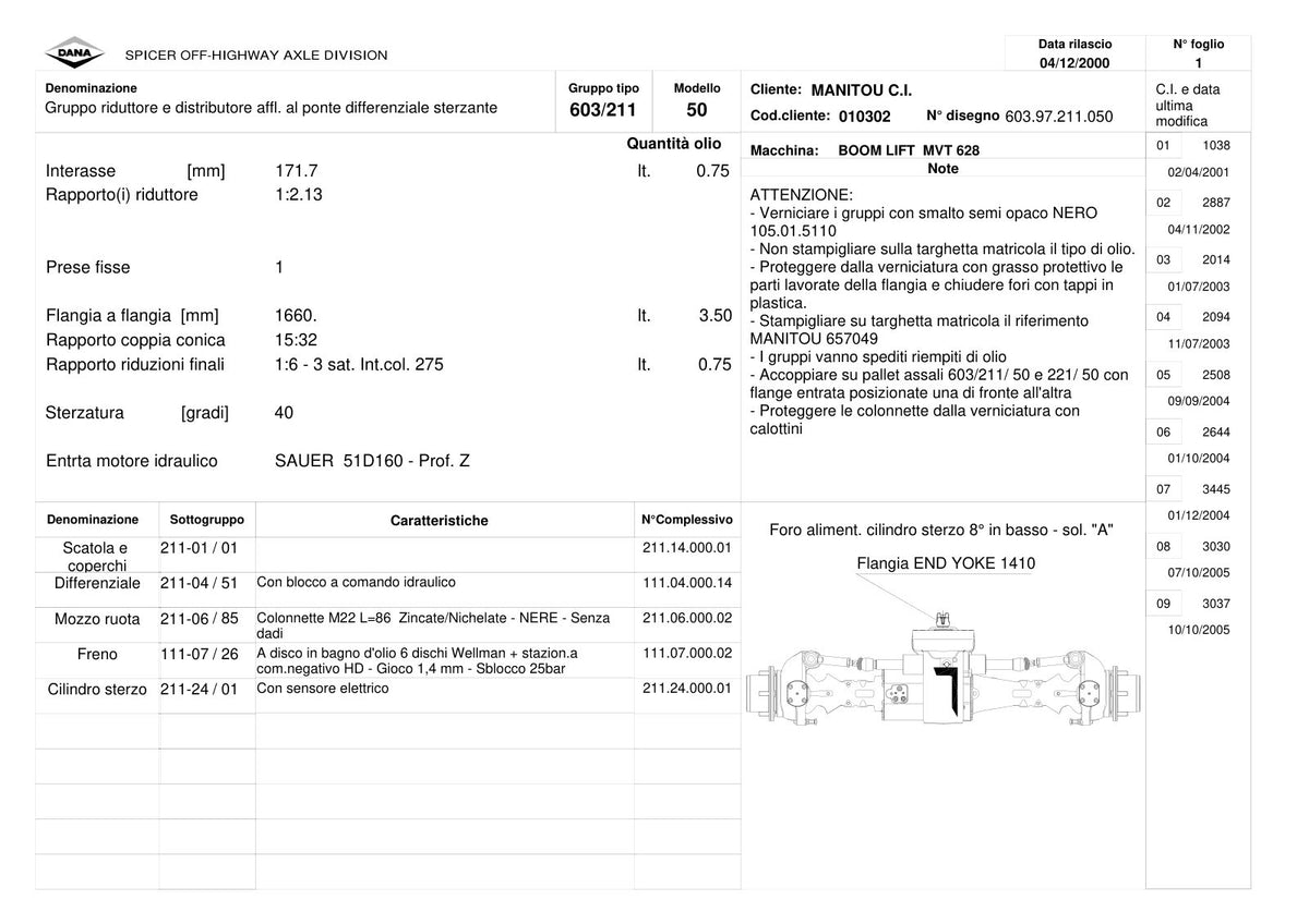 Dana Spicer 603/211/050 Steering Axle with Drop Box Parts Catalog for Manitou MVT 628 Telehandler (Manitou 657049) – sample page 1