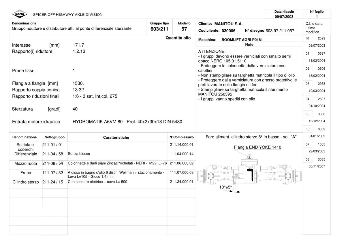 Dana Spicer 603/211/057 Steering Axle with Drop Box Parts Catalog for Manitou P0161 Telehandler (Manitou 250395) – sample page 1