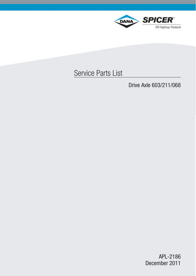 Dana Spicer 603/211/068 Steering Axle with Drop Box Parts Catalog for Dieci Telehandler – cover