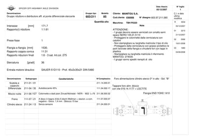 Dana Spicer 603/211/085 Steering Axle with Drop Box Parts Catalog for Manitou P0320 Telehandler – sample page 1