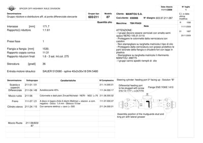 Dana Spicer 603/211/087 Steering Axle with Drop Box Parts Catalog for Manitou P0420 Telehandler – sample page 1
