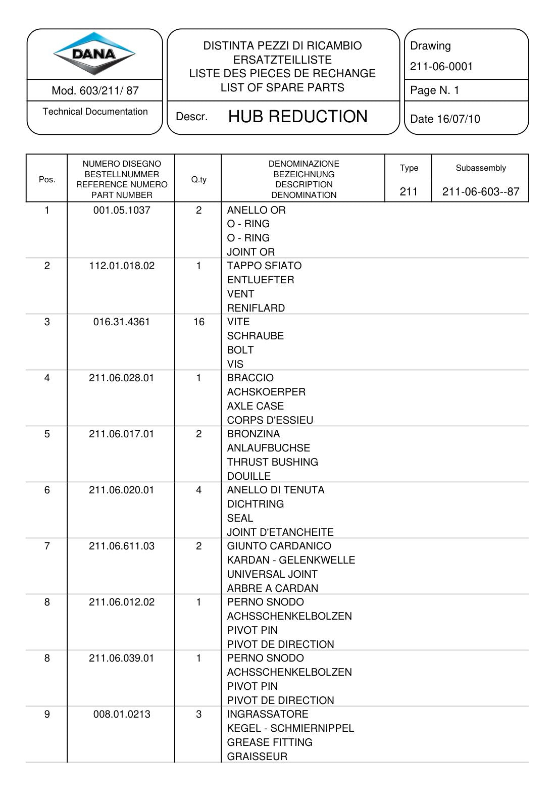 Dana Spicer 603/211/087 Steering Axle with Drop Box Parts Catalog for Manitou P0420 Telehandler – sample page 2