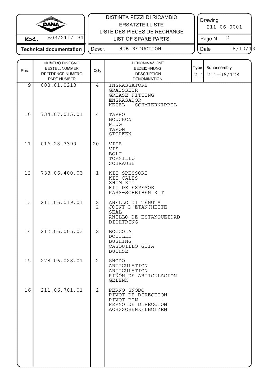 Dana Spicer 603/211/094 Steering Axle with Drop Box Parts Catalog for Saez – sample page 2