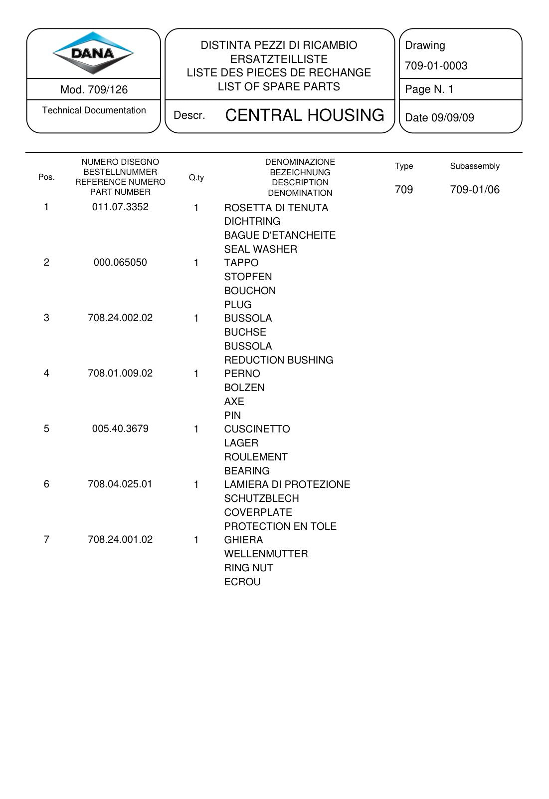 Dana Spicer 709/126 Front Axle Parts Catalog for Fendt Tractor – sample page 1