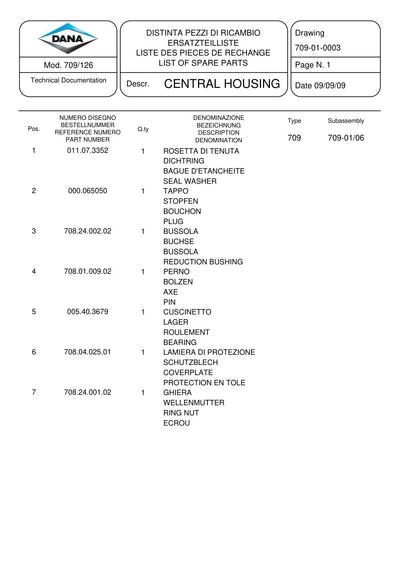 Dana Spicer 709/126 Front Axle Parts Catalog for Fendt Tractor – sample page 1