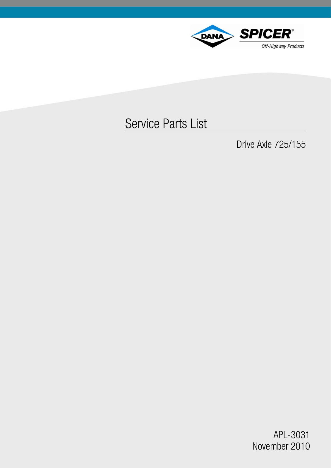 Dana Spicer 725/155 Front Axle Parts Catalog for Massey Ferguson Tractor – cover