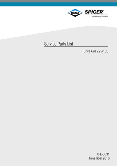 Dana Spicer 725/155 Front Axle Parts Catalog for Massey Ferguson Tractor – cover