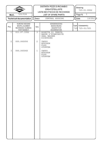 Dana Spicer 725/534 Front Axle Parts Catalog for Valtra Tractor – sample page 1