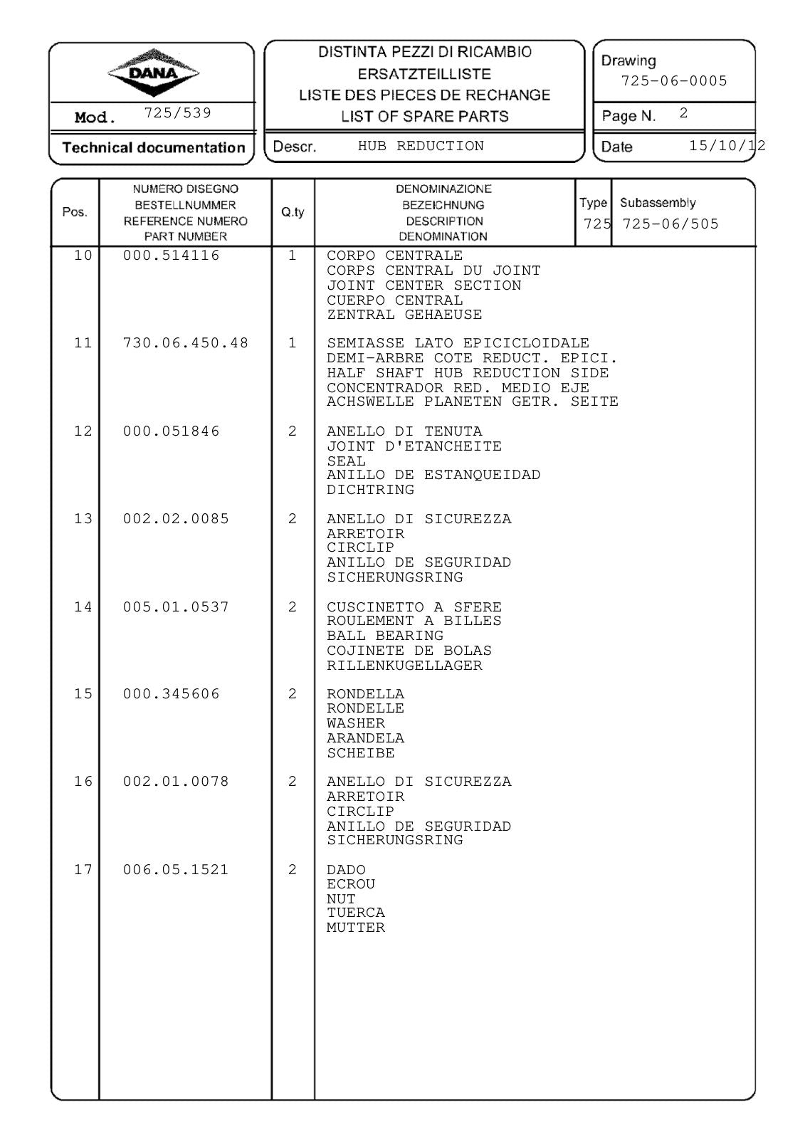 Dana Spicer 725/539 Front Axle Parts Catalog for Tractor – sample page 2