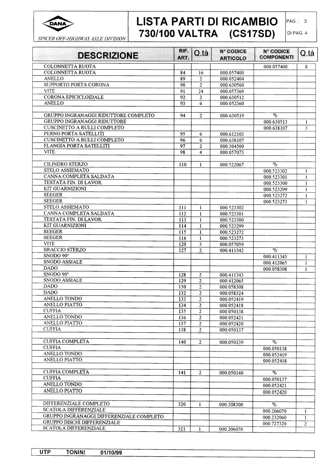 Dana Spicer 730/100 Front Axle Parts Catalog for Valtra Tractor – sample page 3