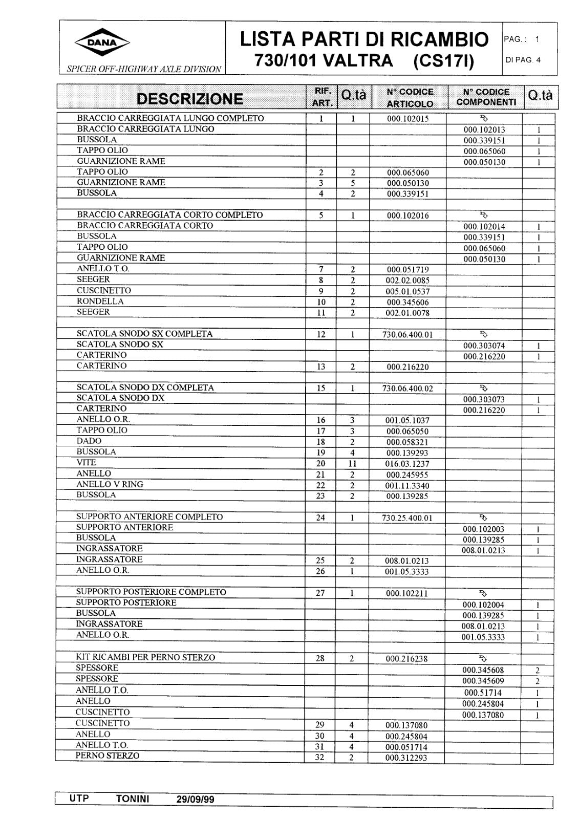 Dana Spicer 730/101 Front Axle Parts Catalog for Valtra Tractor – sample page 2