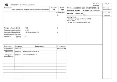 Dana Spicer 730/120 Front Axle Parts Catalog for Fendt FARMER 300 Tractor – sample page 1