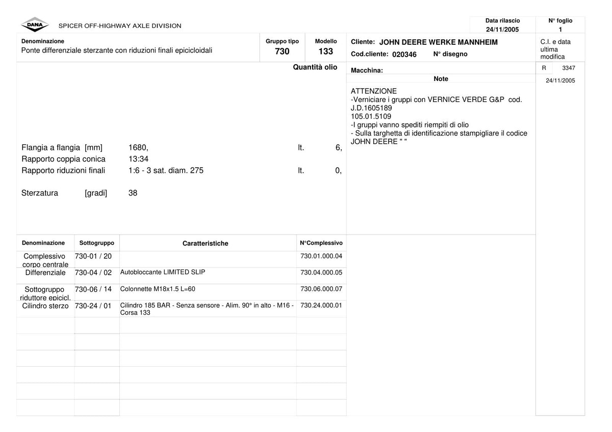 Dana Spicer 730/133 Front Axle Parts Catalog for John Deere Tractor (John Deere AL174529) – sample page 1